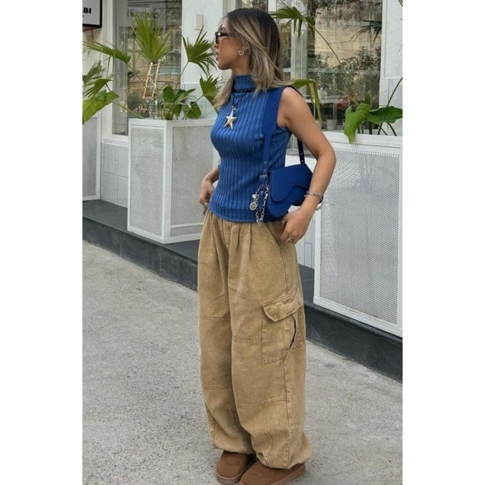 Bakyarder M Street-style Hip-Hop Workwear Denim Pants Tan Cargo Utility Baggy